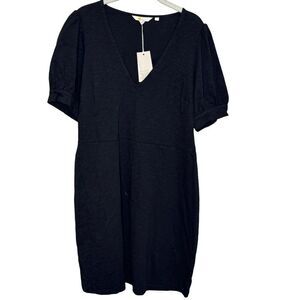 Boden Black V-Neck Jersey Mini Dress Size 12 NEW Pleat Detail Cotton